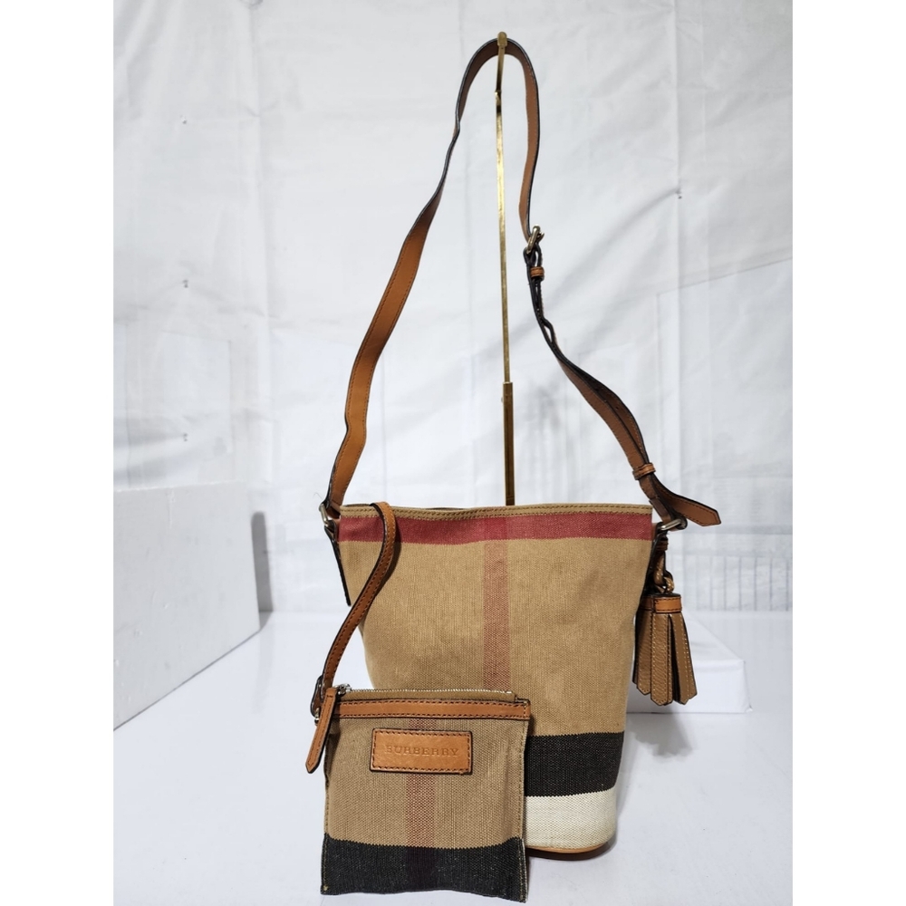 BURBERRY Canvas Mega Check Mini Ashby Hobo Saddle Bag Brown/Beige - Picture 3 of 13